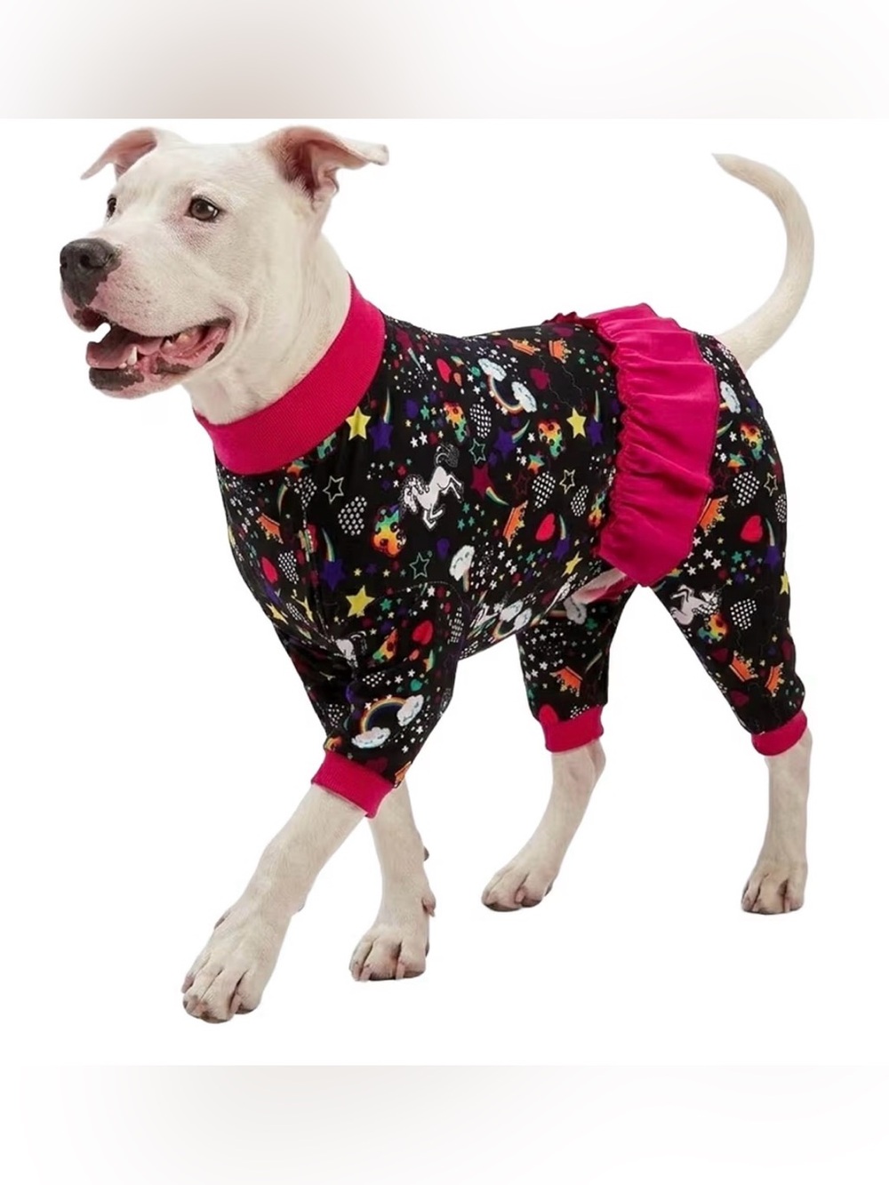 NWT lovinpet Unicorn Star Print Dog Onesie with Hot Pink Ruffle- Large